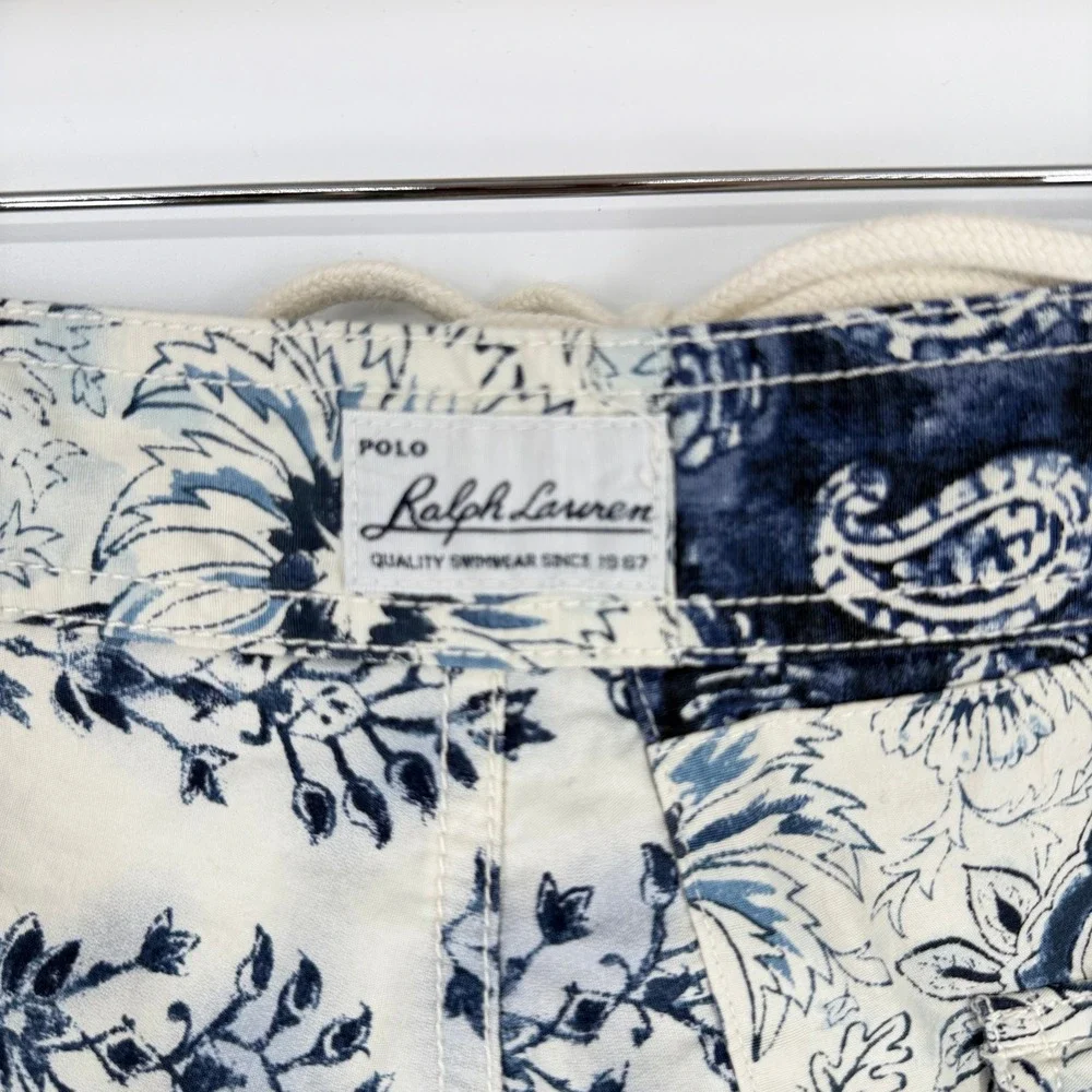Polo Ralph Lauren Mens 40 Patchwork Bandana Paisley Board Shorts Blue Cotton Y2K